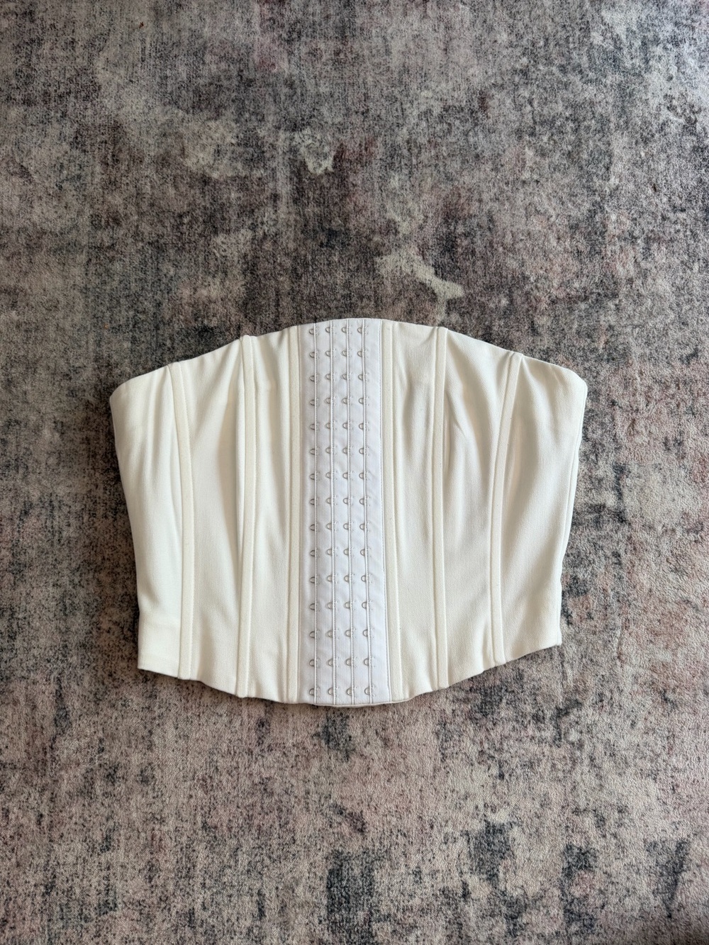 With Jean Strapless White Corset Top with Front Hook Closure